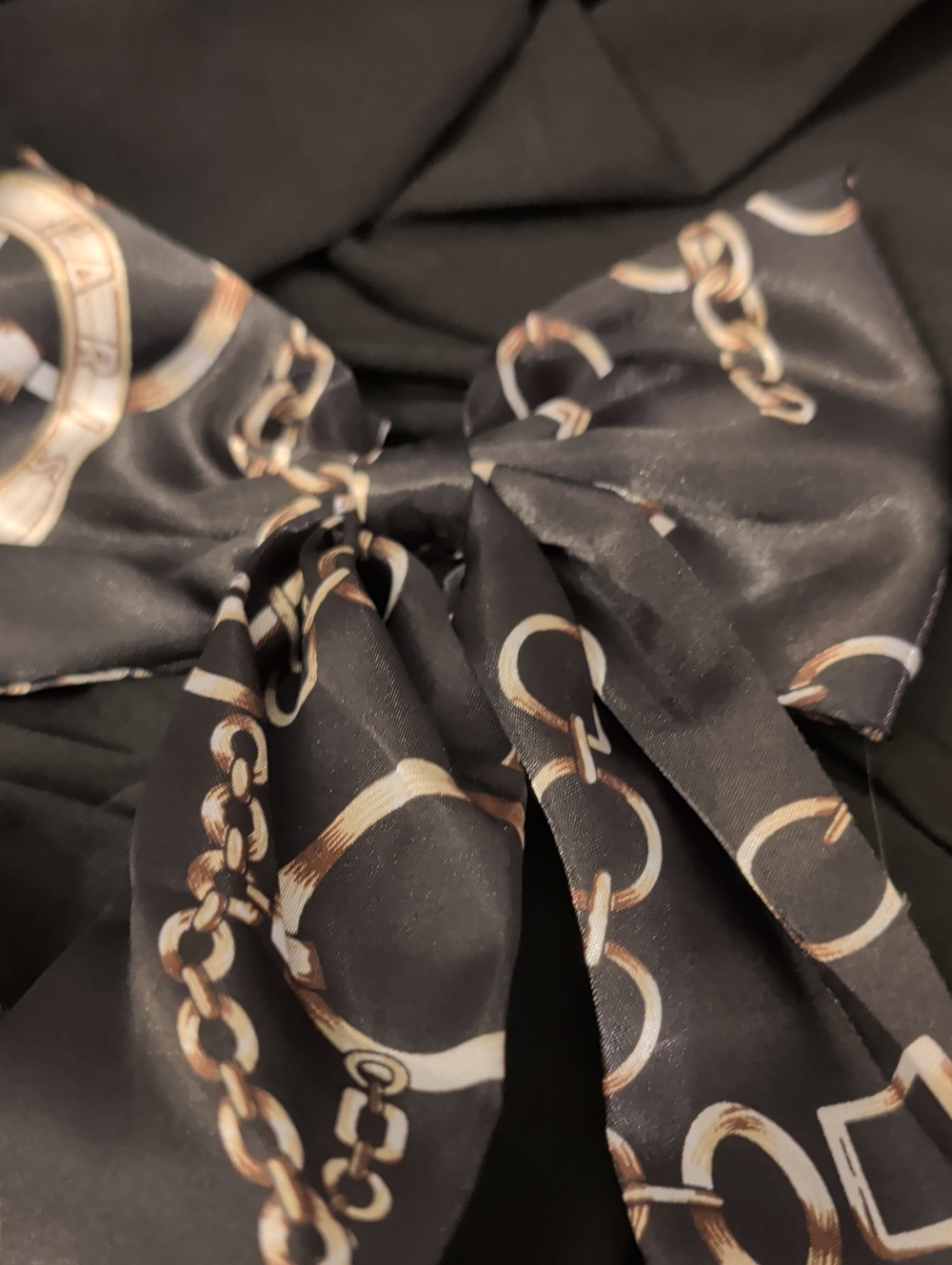 Black Satin Chain-Print Hair Scarf